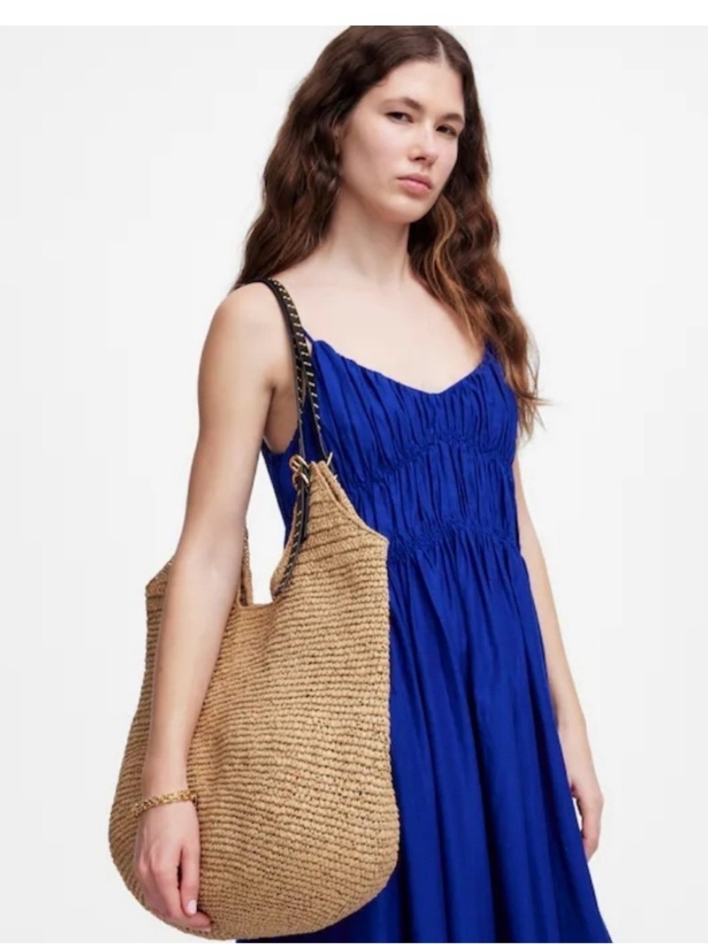 Madewell Natural Straw Tote with Black Studded Straps - Picture 3 of 10